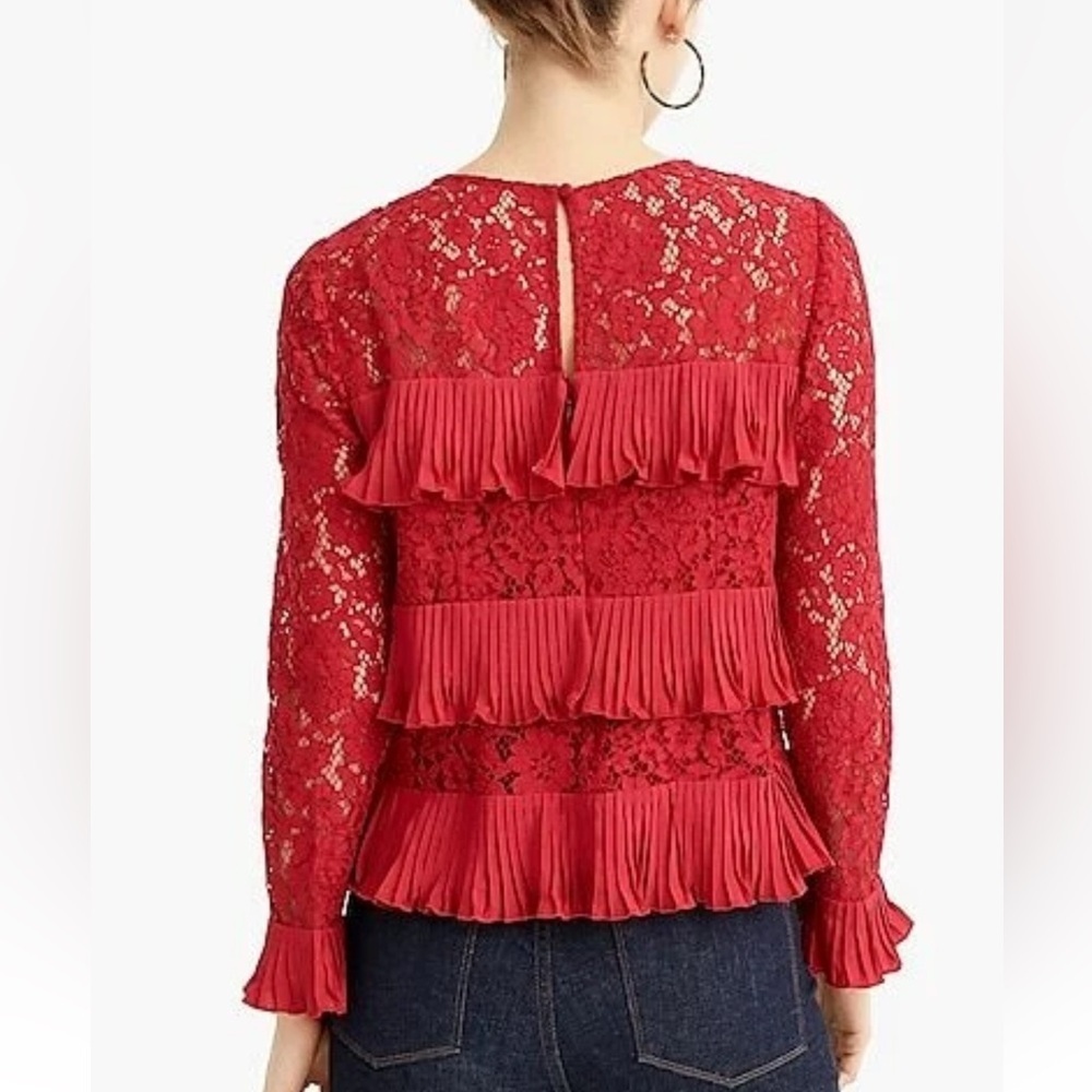 J. Crew Red Lace Blouse with Ruffle Details - Picture 10 of 10